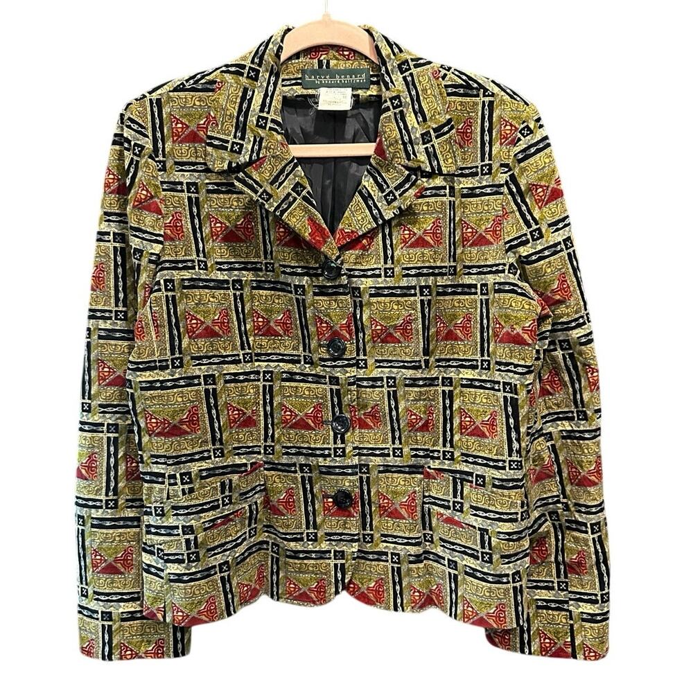 Vintage Velour Blazer 90s Geometric Tapestry Print Mixed Pattern Style Jacket - Picture 2 of 11